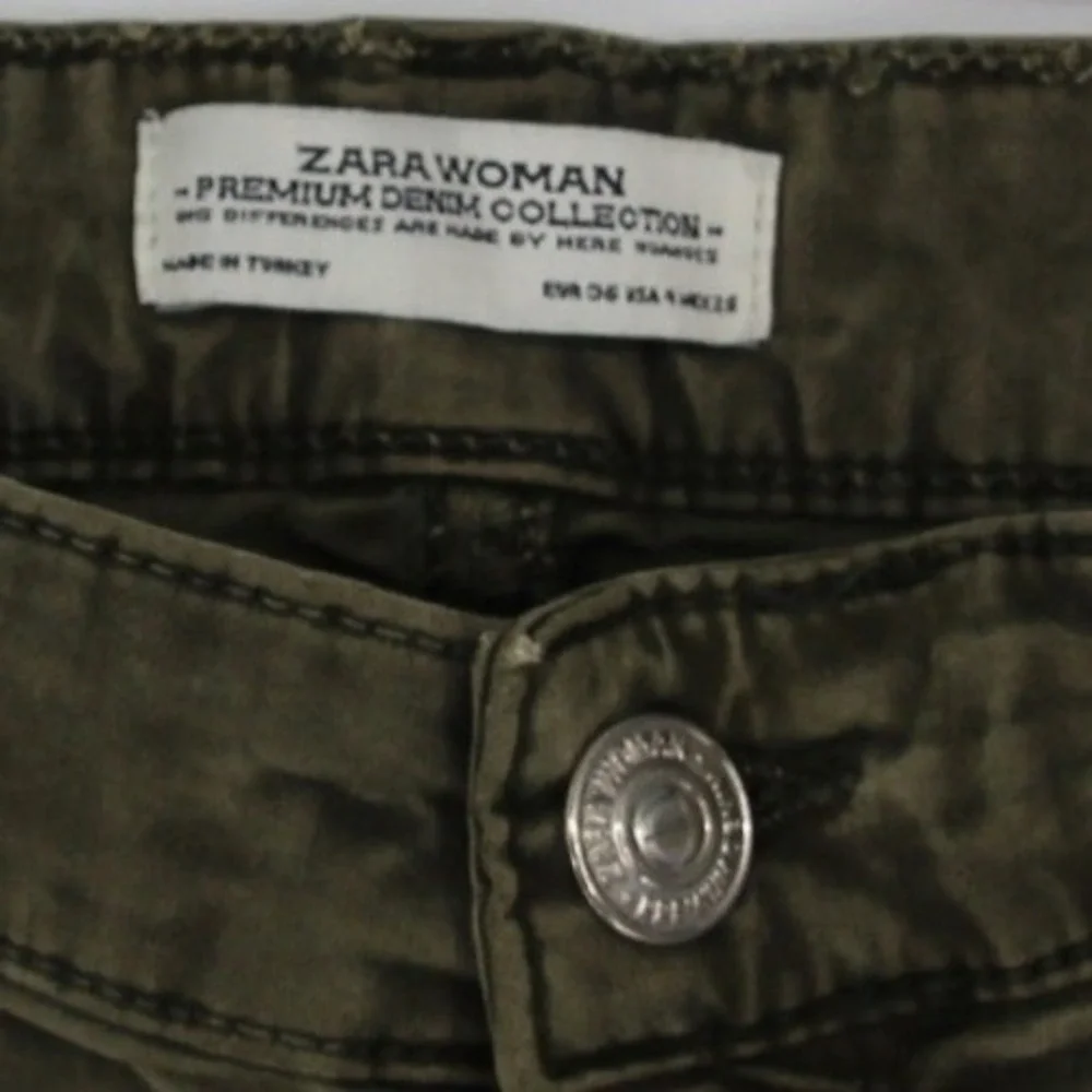 Zara Woman Denim Olive Green Moto Skinny Jeans Pants‎ Ankle Zip Ribbed Knee 4